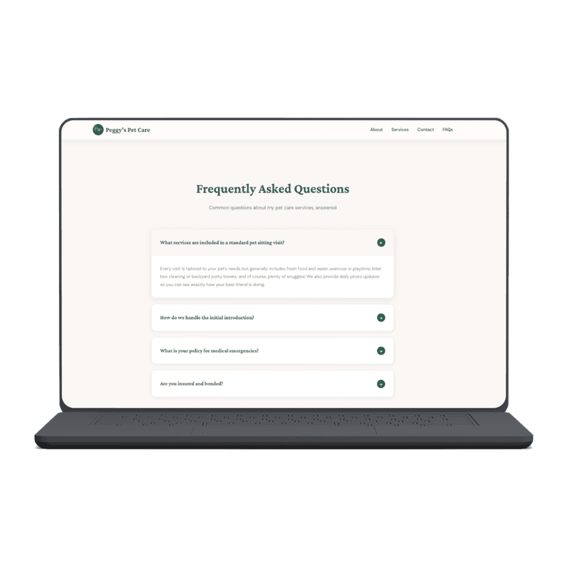 FAQ section in the Pets Friendz Professional template