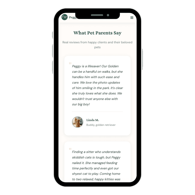 Reviews section in the Pets Friendz Professional template
