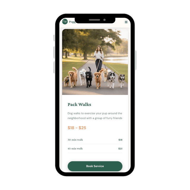Services section in the Pets Friendz Professional template