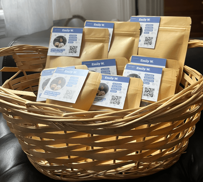 Treat bags with attached business cards to hand out